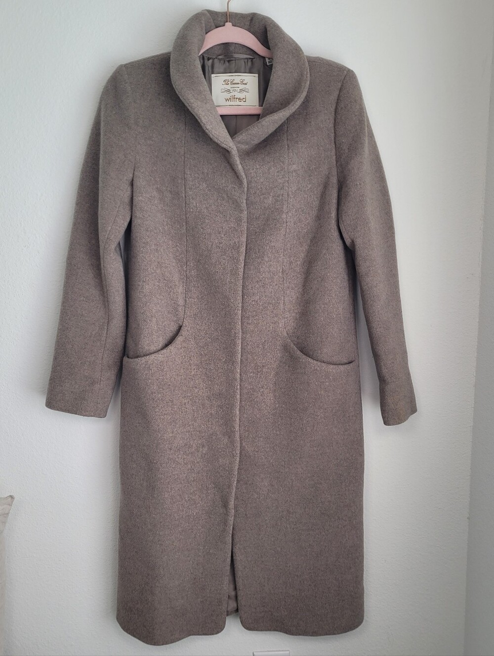 Wilfred Aritzia The Cocoon Coat Italian Virgin Wool Cashmere Taupe XS Bellandi